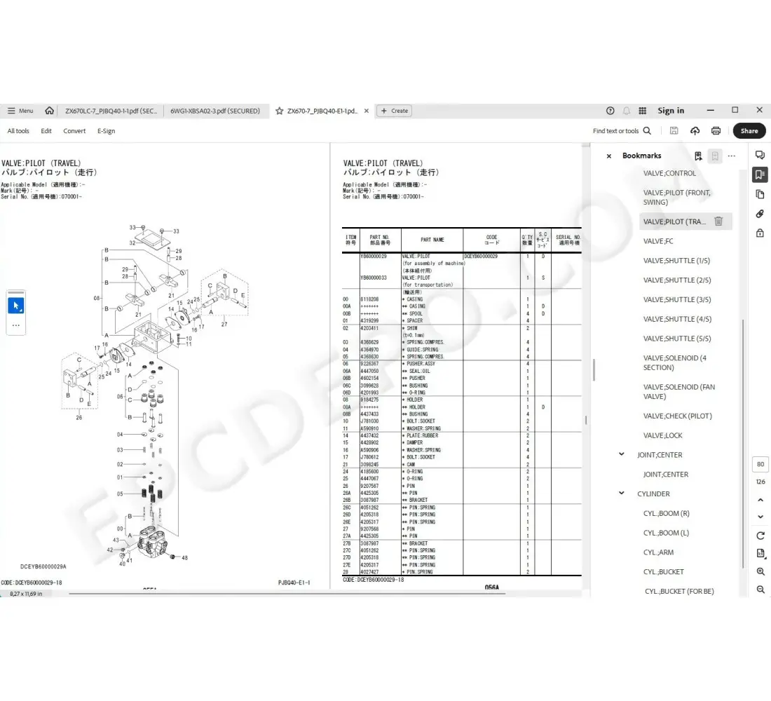 Hitachi excavator ZX670LC-7 ZX690LCH-7 ZX690LCR-7 parts manual